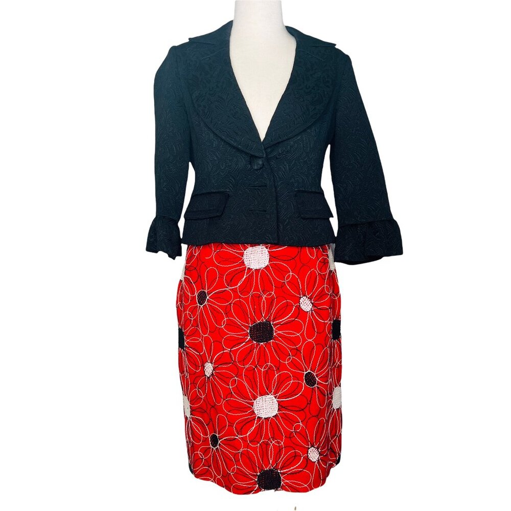 Carlisle Floral Embroidered Pencil Skirt Red Size 4 Womens Vintage Y2K